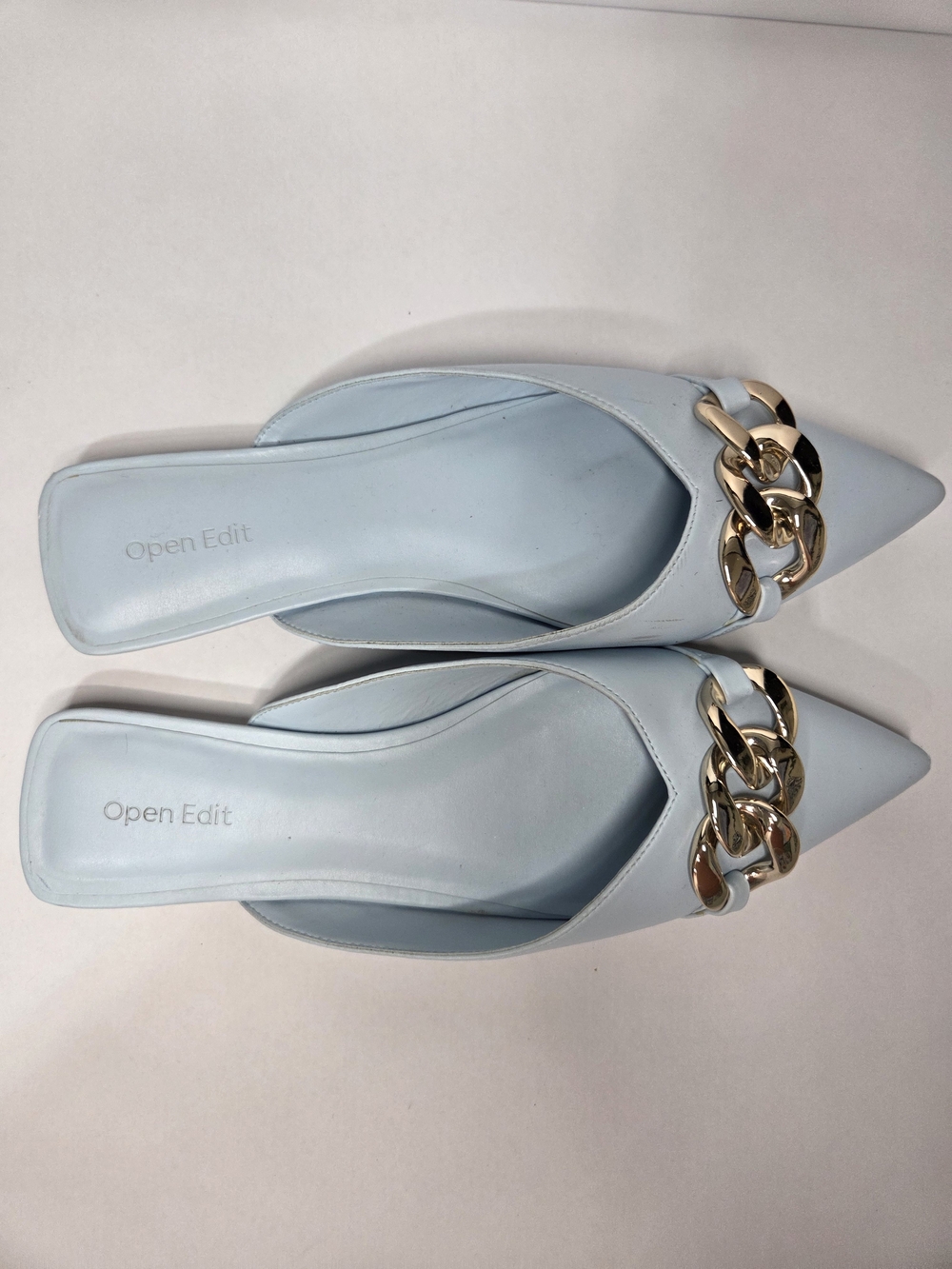 Womens Open Edit Kristina Powder Blue Chain Faux Leather Ballet Flats Size 10 M